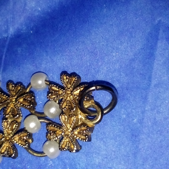 Beautiful Vintage Clover And Faux Pearl Bracelet 7 1/4 Inches Christmas - Picture 5 of 10